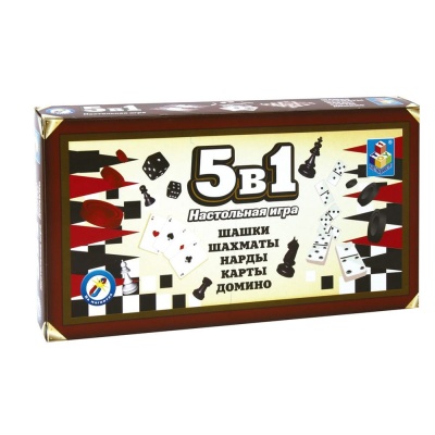 Набор настольных игр шашки, шахматы, нарды, карты, домино 1toy Т12060